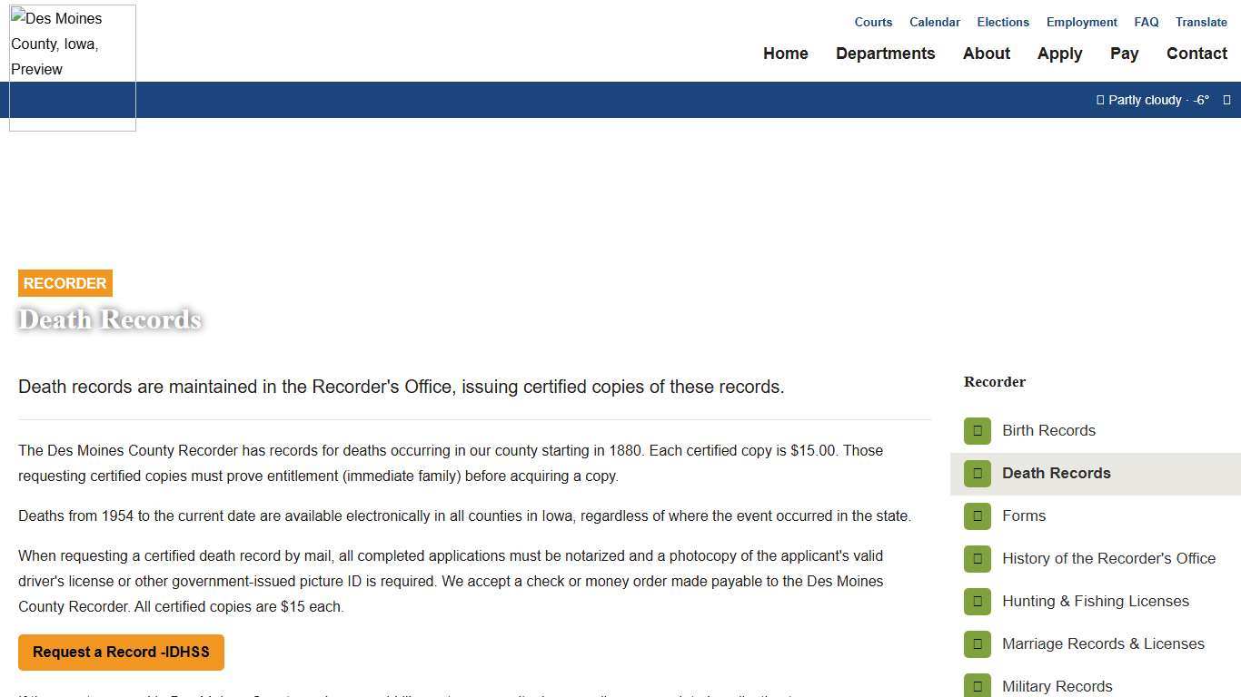 Death Records - Recorder - Des Moines County, Iowa